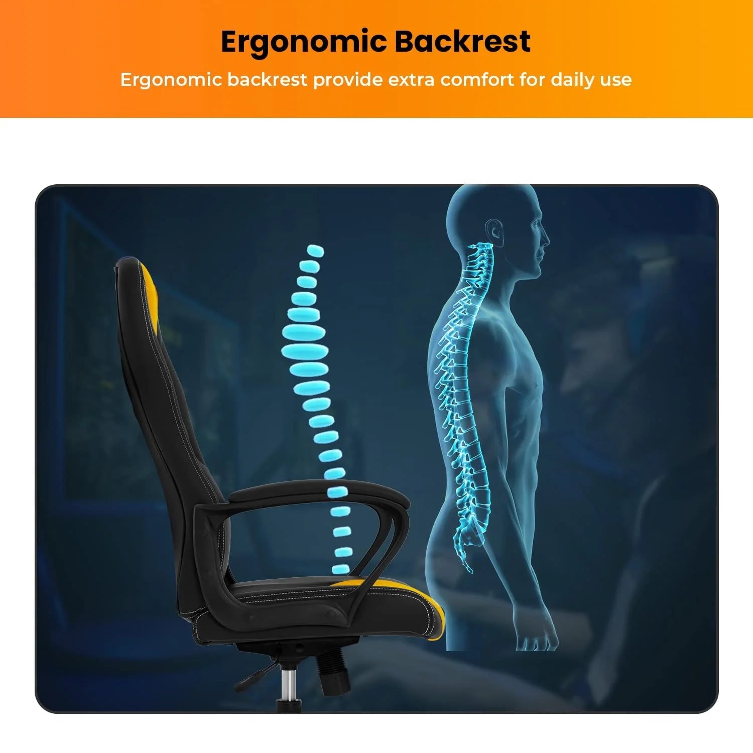 PC Gaming Chair Office Chair Ergonomic PU Leather Gamer Chair Executive Computer Chair with Lumbar Support for Home Office, 18.1"D x 19.3"W x 45"H, Yellow