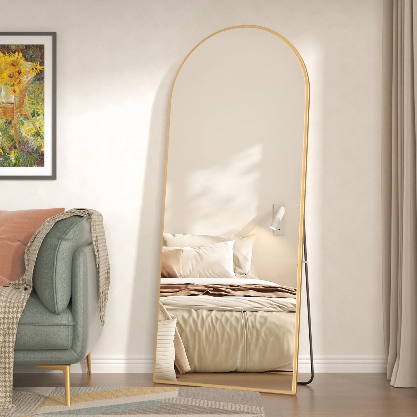 RACHMADES 65"x24" Arch Mirror Full Length Full Body Mirror Arched Floor Mirror with Stand Tall Mirror Long Gold Mirror FULL Length