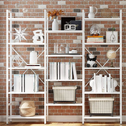 IRONCK Triple Wide 5 Tiers Industrial Bookcases and Bookshelves, Large Open Display Shelves with Metal Frame for Living Room Bedroom Home Office, Vintage Brown