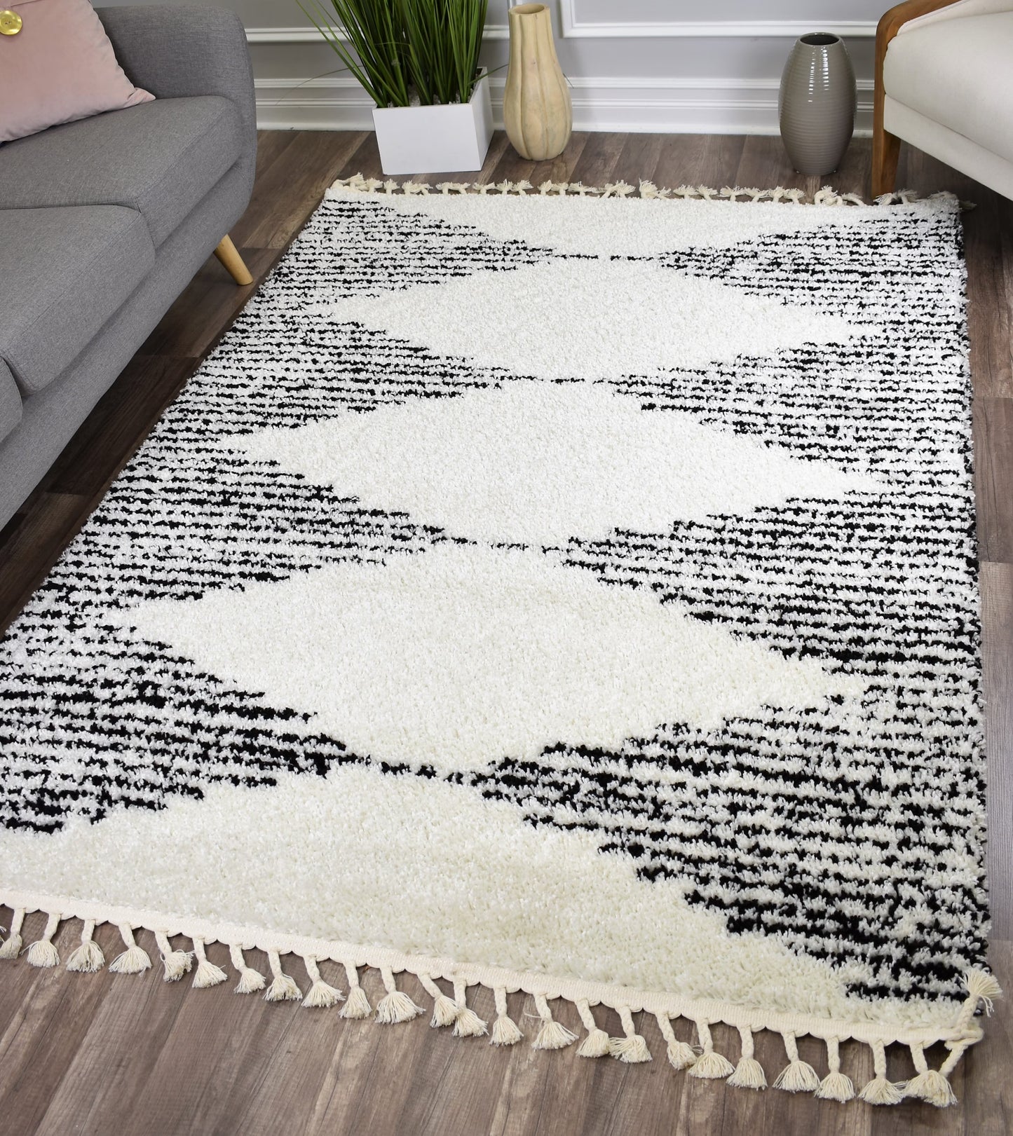 Rugs America Moon Collection MS30A Moroccan Tribal Heath White Area Rug, 8'0"x10'0"