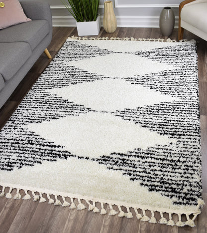 Rugs America Moon Collection MS30A Moroccan Tribal Heath White Area Rug, 8'0"x10'0"