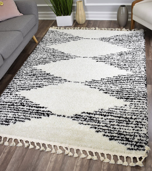 Rugs America Moon Collection MS30A Moroccan Tribal Heath White Area Rug, 8'0"x10'0"