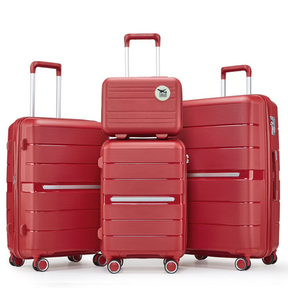 4 Piece Luggage Set, Expandable Lightweight Suitcase Set, PP Materials Travel Luggage with TSA Lock Spinner Wheels, White (14/20/24/28)