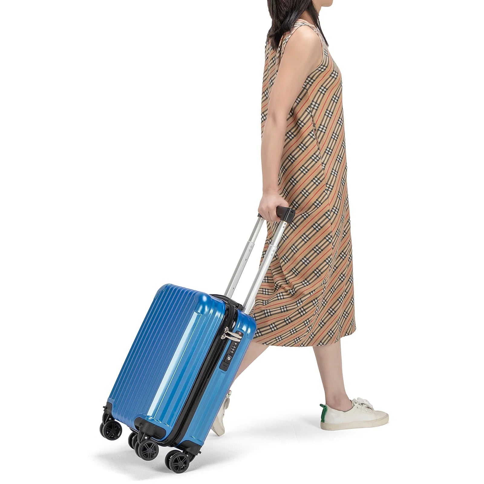 Personal Item Suitcase 18x14x8 Inches Hardside Built In TSA Lock & USB Port Lightweight Luggage With Removable Silent Wheels Underseat Carry-On Bag For Spirit and Frontier and More (Blue)