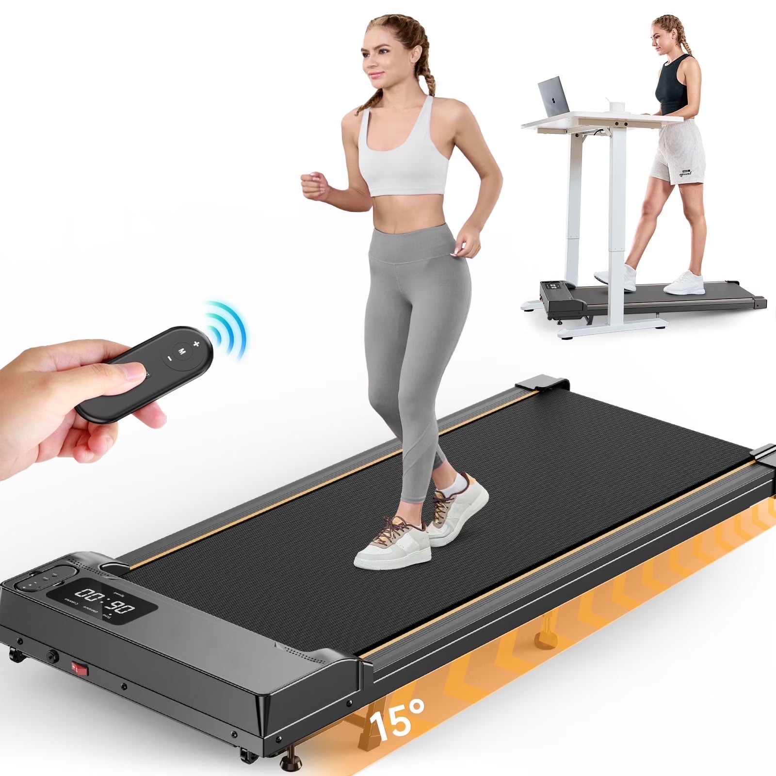 Walking Pad with Incline,Patbrela 2.5 HP Under Desk Treadmill Small with LED Display &Remote Control,4 in 1 Incline Walking Pad 300 Lbs Portable Treadmill for Home Office