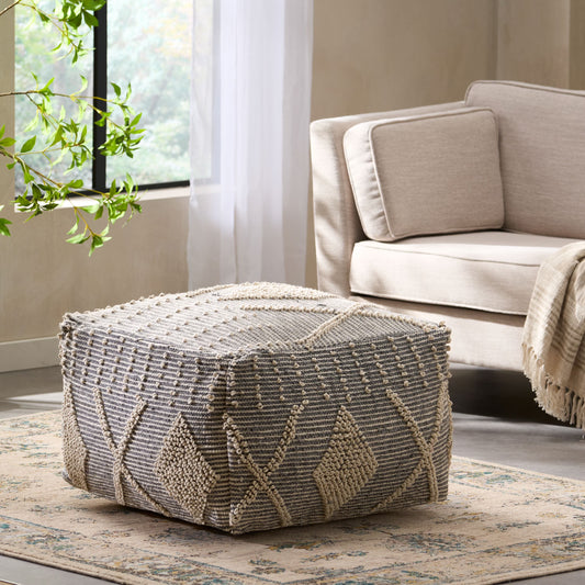 Noble House Cube Geometric Tufted Polyester Pouf