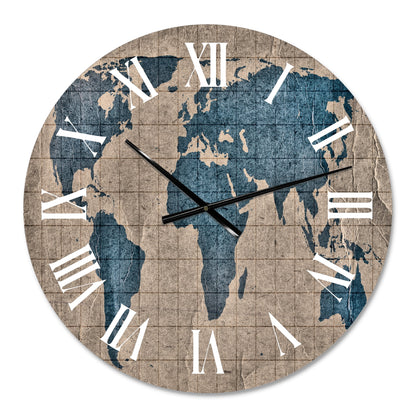 Designart 'Ancient Map Of The World I' Rustic Wall Clock