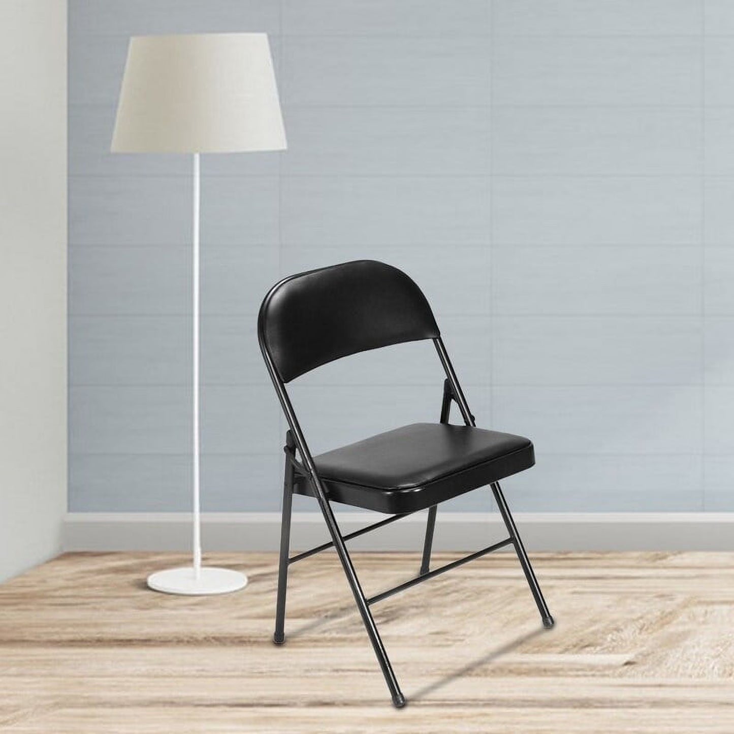 Folding Chairs with Leather Padded Seats Black for Home Office 6-Pack