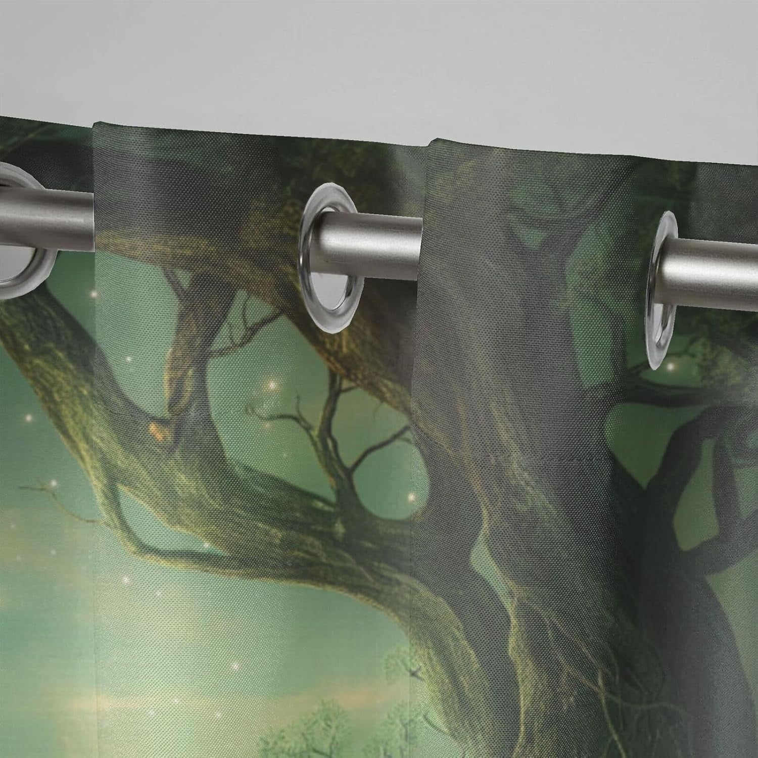 Forest Theme Waterproof Outdoor Curtains for Patio,Trees Moon Lake Pattern,Grommet Curtain for Bedroom, Porch, Living Room, Pergola, Cabana,2 Panels,W54 x L84,Green