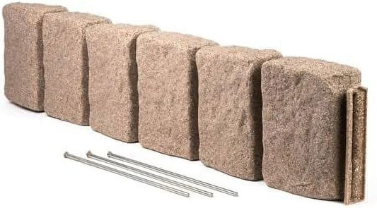 Beuta Landscape Edging | Garden Edging Border | Faux Stone Block XL for Lawn Edging, Flower Beds & Yard Edging - 1 Pack | Each Section Has 6 Blocks 48" L x 4" W x 9.5" H | 3 Spikes | Sandstone