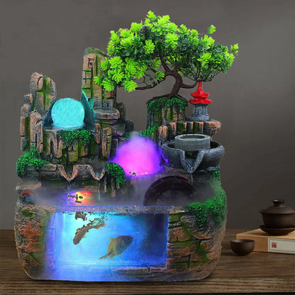 OUKANING Indoor Rockery Fountain Waterfall Feng Shui Water Fountain Home Office Desktop