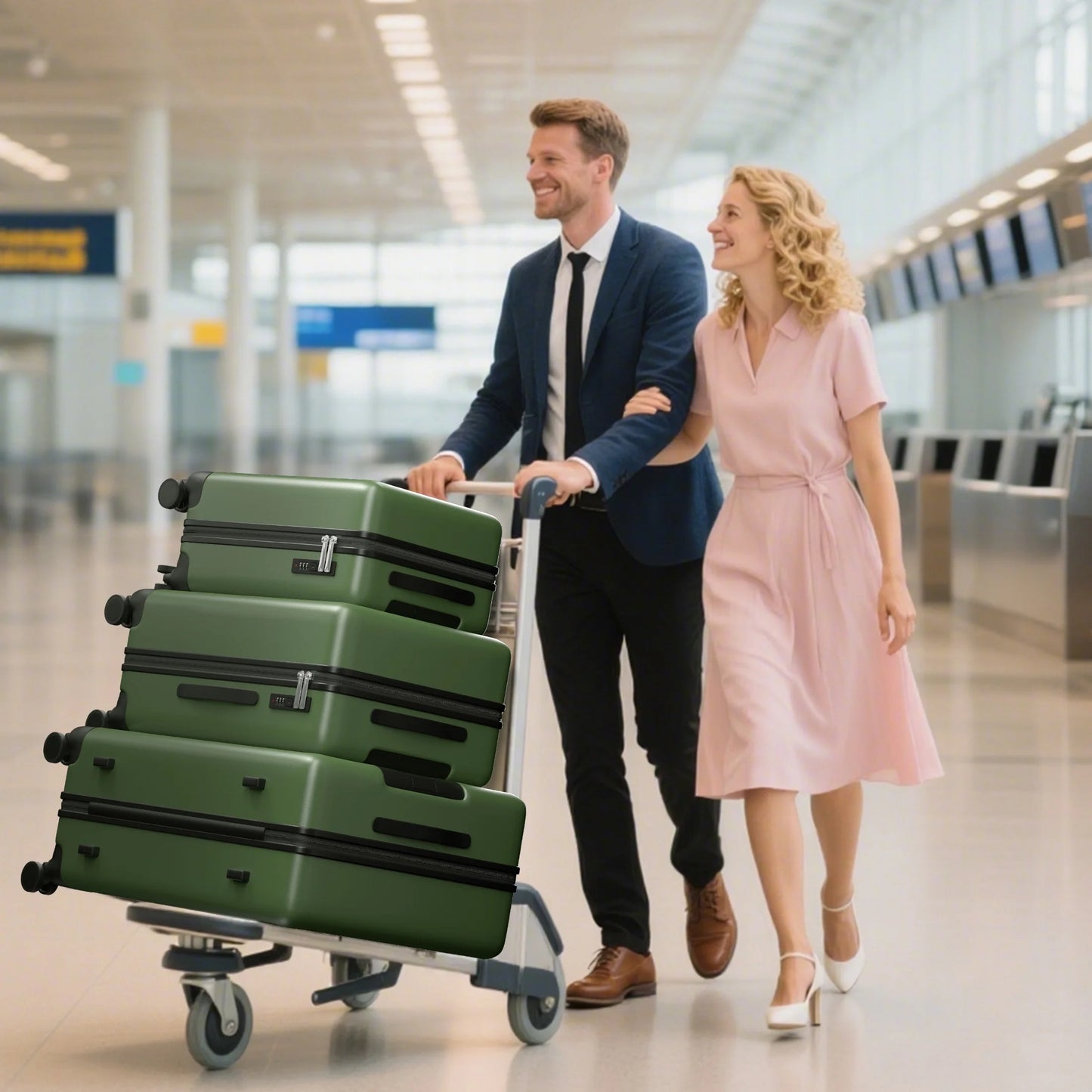 Luggage Sets 3 Piece Carry on Luggage with Spinner Wheels Hardshell Durable Suitcase with TSA Lock 20 24 28 inch Green