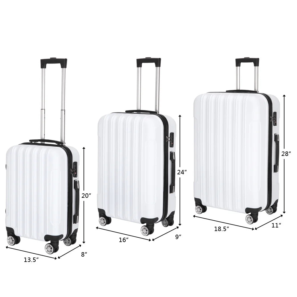 Tcbosik Multifunctional Luggage Set with Spinner Wheels, Large Capacity Travel Rolling Suitcases, ABS Carry-on Luggage, 20"/24"/28" (White, 3 Piece Set)