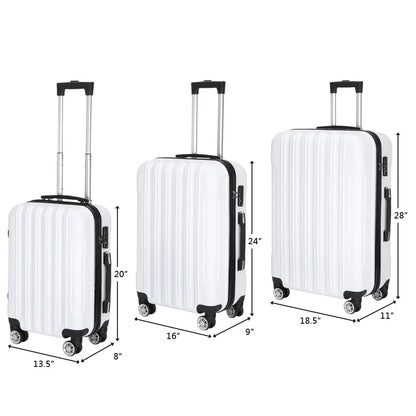 Tcbosik Multifunctional Luggage Set with Spinner Wheels, Large Capacity Travel Rolling Suitcases, ABS Carry-on Luggage, 20"/24"/28" (White, 3 Piece Set)