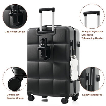 DECMAY 3-Piece ABS Luggage Set with Spinner Wheels and Cup Holder, Airline Carry-On Approved