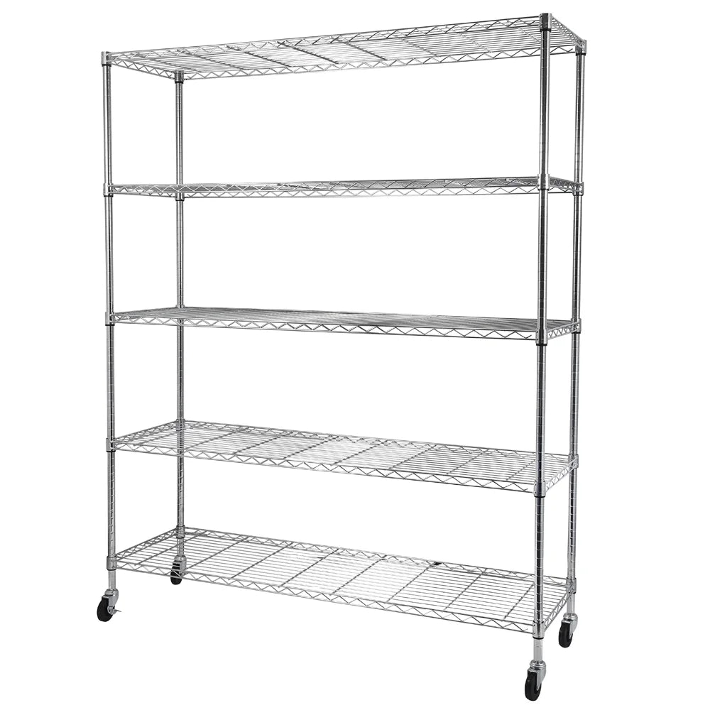 Tcbosik 5-Tier Heavy Duty Metal Storage Rack, NSF Certified Rolling Wire Shelving Unit with Adjustable Shelves for Home Office, Silver