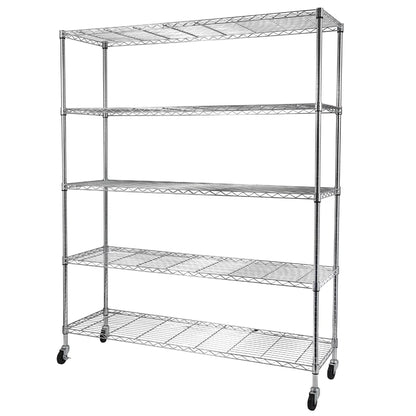 Tcbosik 5-Tier Heavy Duty Metal Storage Rack, NSF Certified Rolling Wire Shelving Unit with Adjustable Shelves for Home Office, Silver