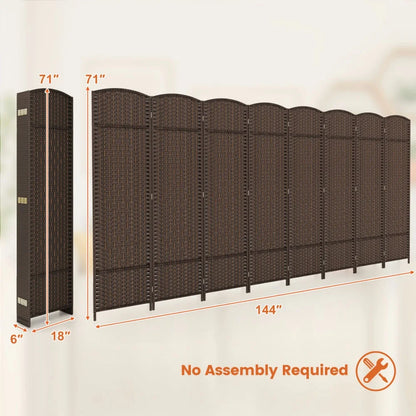 Spaco 8-Panel 8 Feet Tall Room Divider, Folding Room Divider with Hand-Woven Texture, Privacy Screen with Solid Wood Frame for Indoor, Brown
