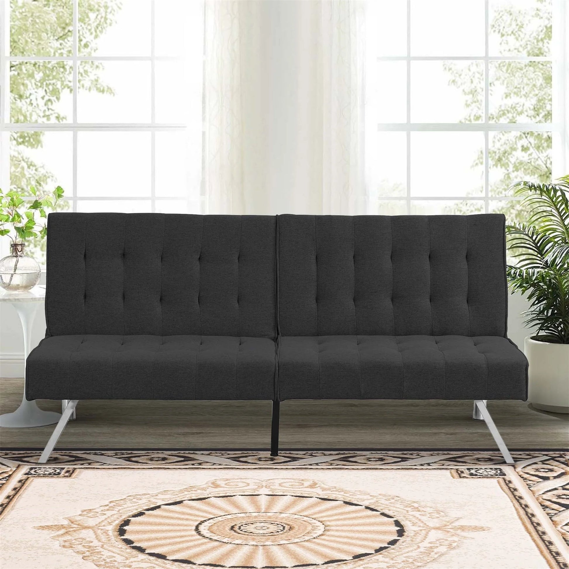 Aukfa Linen Futon Convertible Sofa for Home Office, Split Back, Space Save, Black