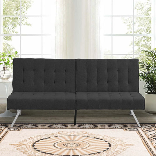 Aukfa Linen Futon Convertible Sofa for Home Office, Split Back, Space Save, Black