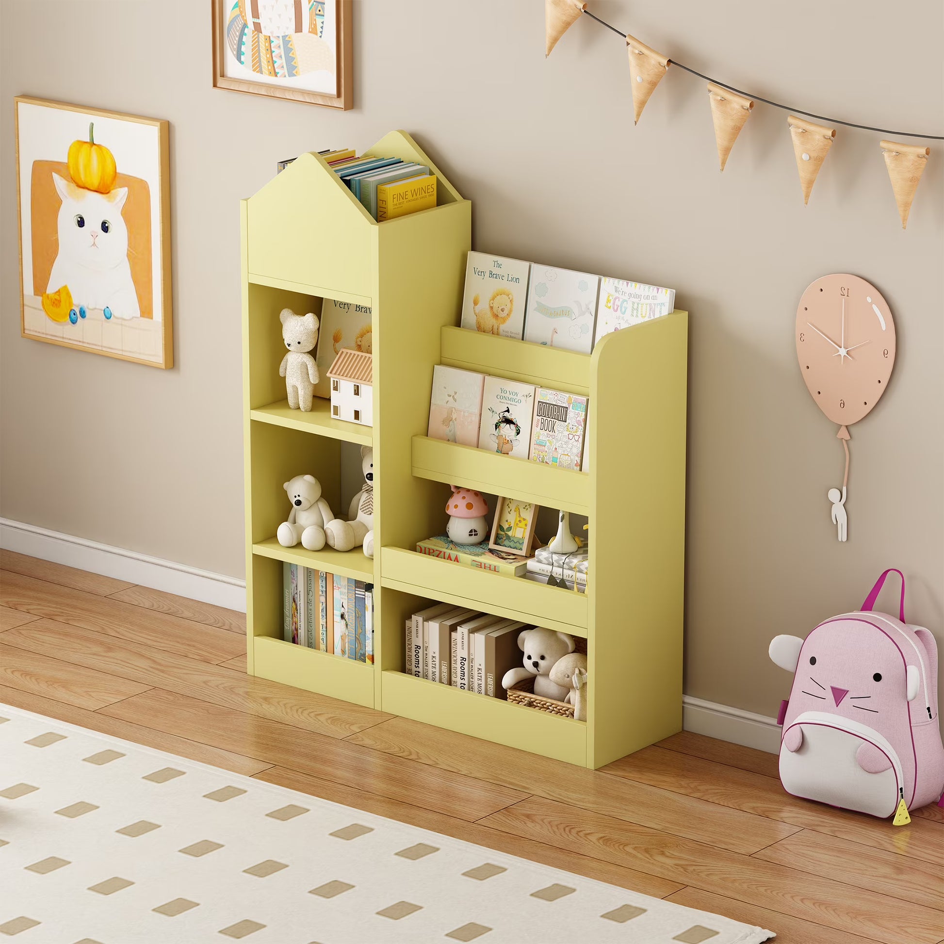 PAPROOS Kids Bookshelf, Wooden Kids Bookcase with Toy Storage Organizer Cabinet, Children Multi Shelf Cubby for Classroom, Kids Bedroom, Nursery, Wood