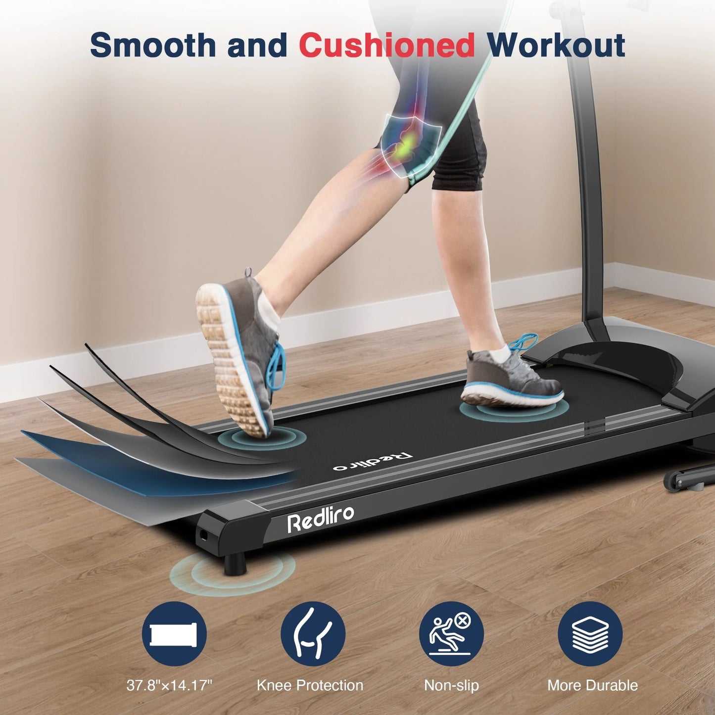 Redliro Portable Folding Treadmill Incline Manual 220LBS Electric Walking Running Machine Home Office