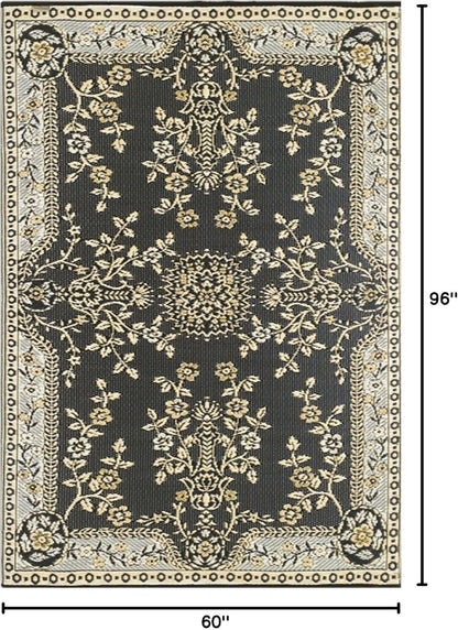 Mad Mats Garland Traditional Outdoor Rug, Reversible Plastic Mat (5' x 8', Black & Tan) - Reversible, UV Resistant, 100% Recycled Material