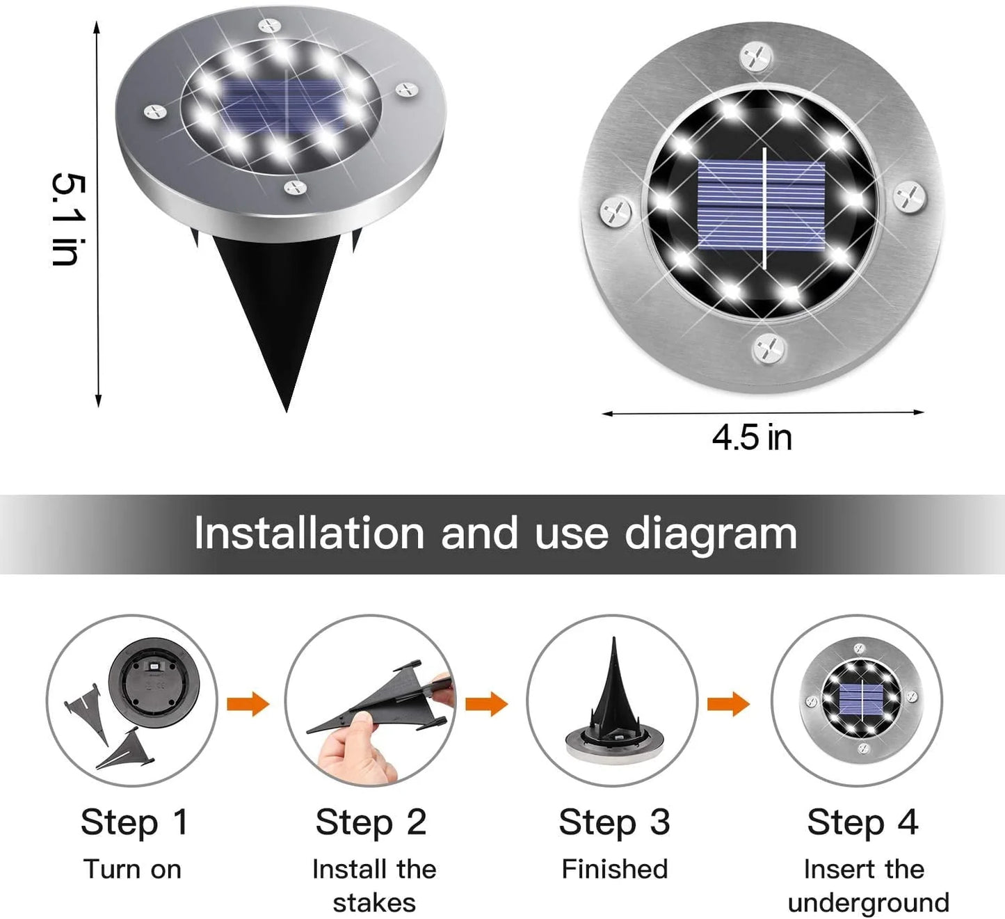 Solar Garden Lights Outdoor 16 LED In-ground Lights Landscape Lighting Stainless Steel Pathway Lights for Walkway Patio Yard Lawn Driveway Flowerbed Courtyard,(4 Pack)