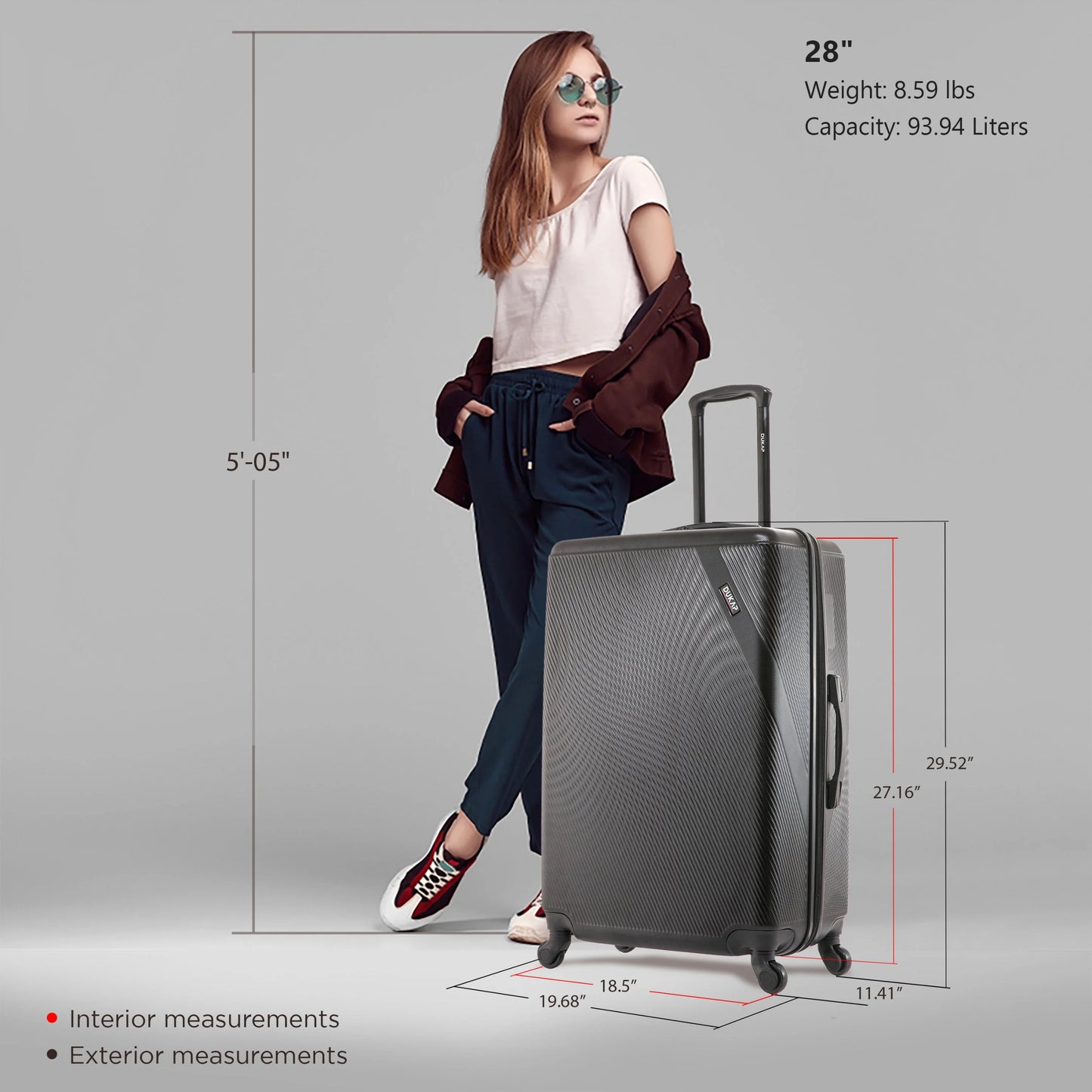 DUKAP Discovery 28" Hardside Lightweight Luggage with Spinner Wheels, Handle and Trolley, Pink
