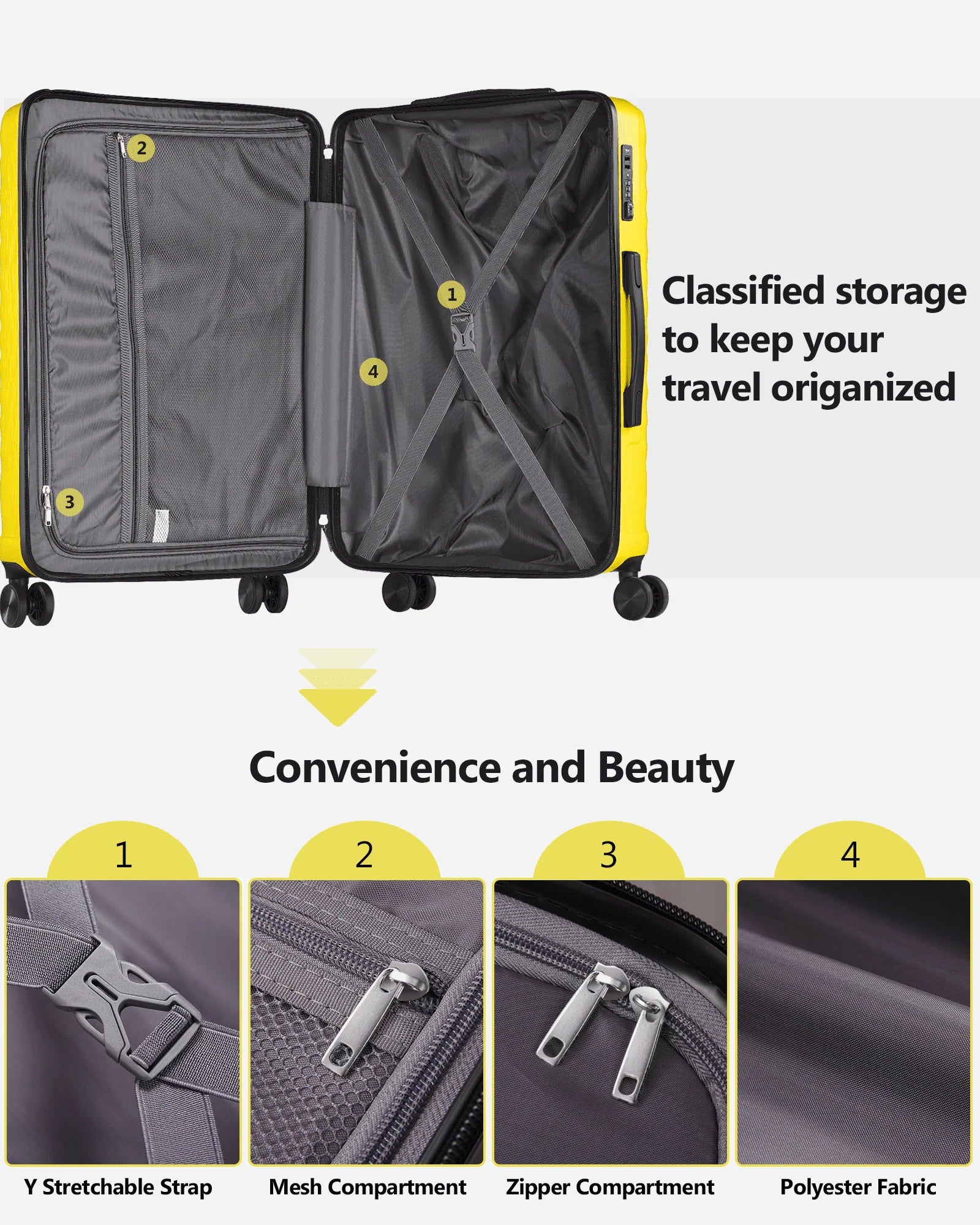 3 Piece Set Luggage Set Expandable(only 28") TSA Lock Spinner Double Wheels, Carry on and Checked Suitcase