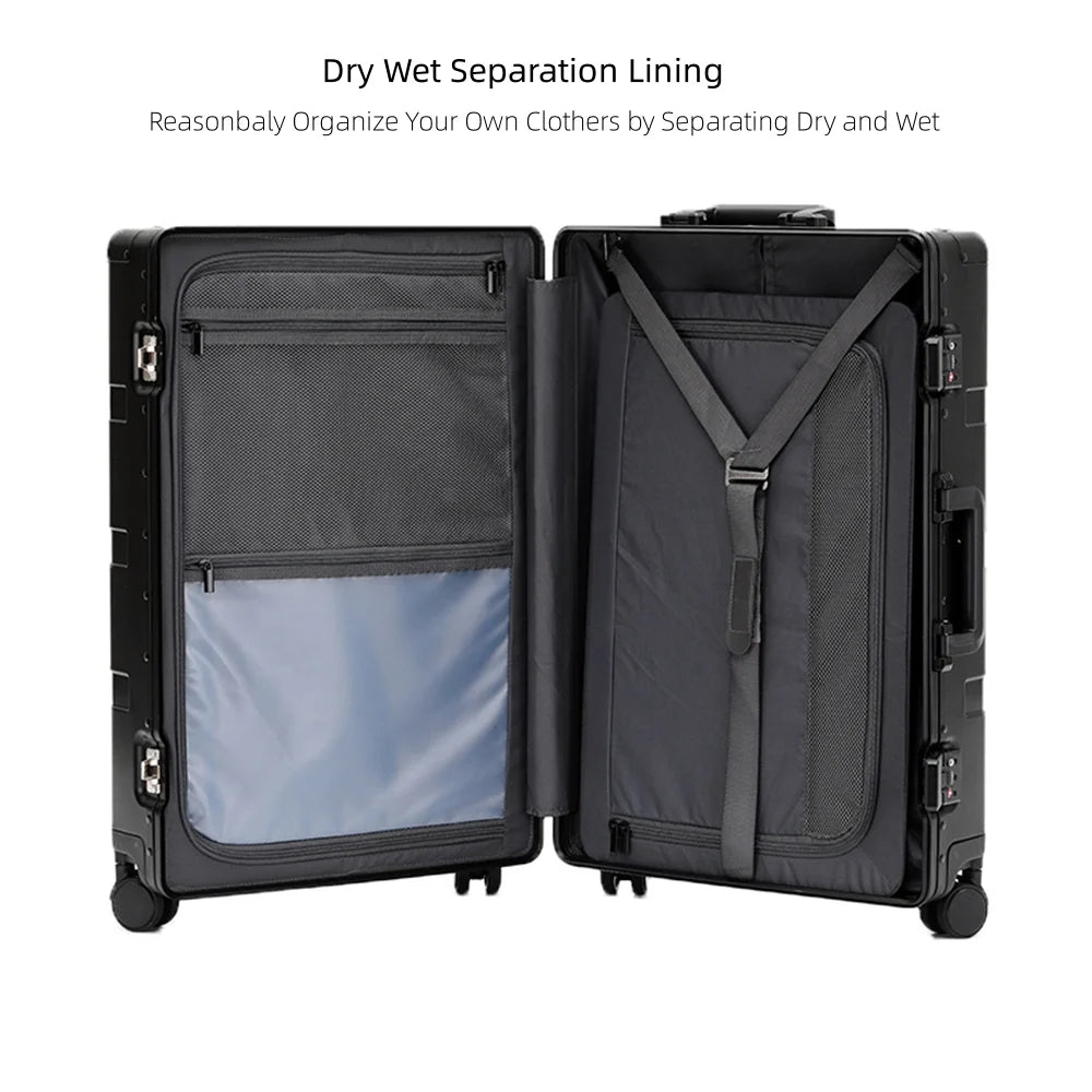 All Aluminum Magnesium Zipperless Carry on Luggage Airline Approved, Hardside Carry on Suitcase with TSA Lock, Lightweight Hardshell Luggage Metal Rolling Luggage for Travel