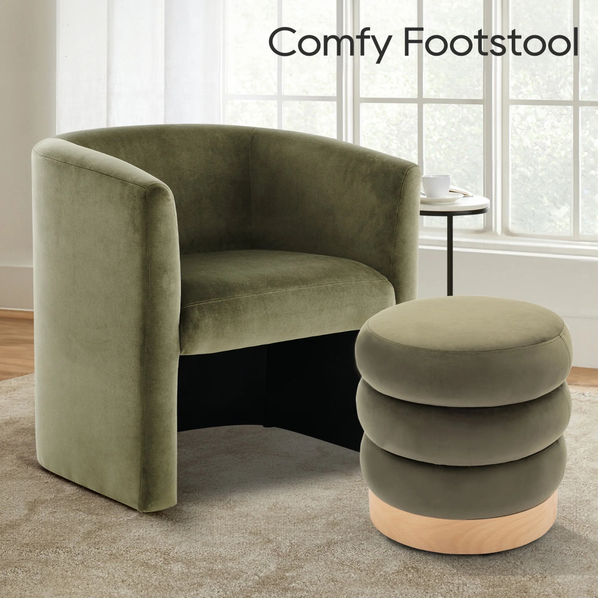 COLAMY Velvet Tufted Ottoman Footstool, Versatile Round Pouf and Side Table - Green