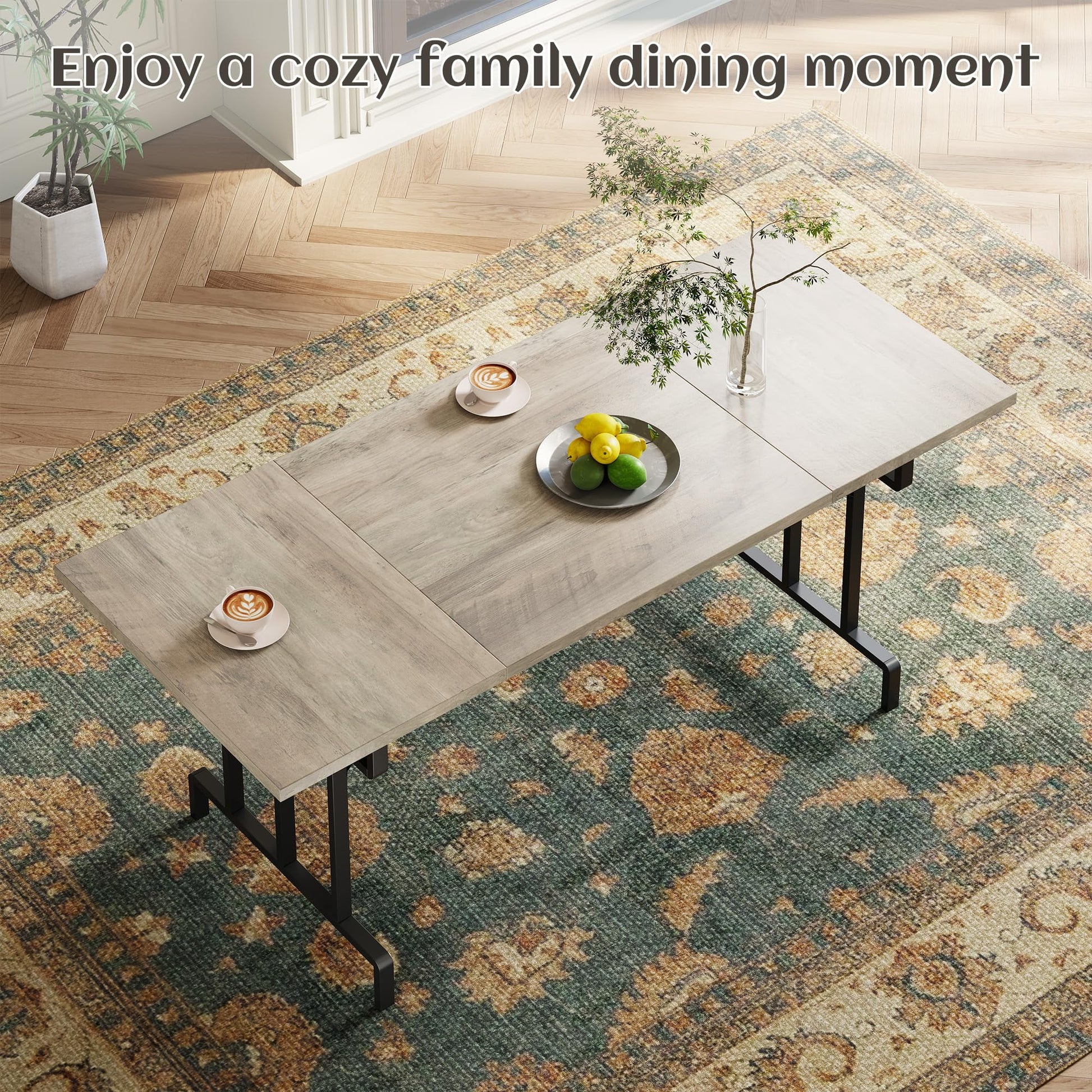 Farmhouse Dining Table for 6-8 People,70.87-inch Rectangular Wood Kitchen Table,Rustic Style Dining Table with Heavy Duty Metal Legs for Dining Room,Home Office,Living Room,Large Dining Room Table
