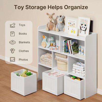 Kids Toy Storage Cabinet with 3 Movable Drawers and 6 Open Shelves, Noelse Kids Bookcase with Storage for Playroom Nursery Kids Room Organization, White