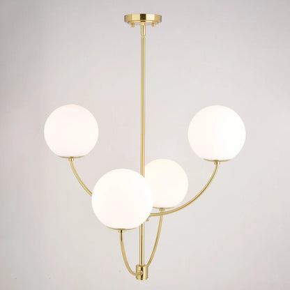 Avers 4 Light LED Compatible Gold Brass Mid-Century Modern Chandelier White Globe Glass
