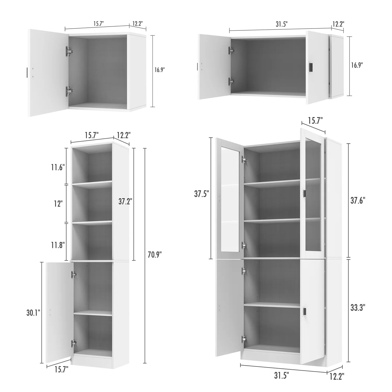 KULAGAGA Kitchen Pantry Storage Cabinet, 87.8"H Freestanding Storage Cabinet Cupboard for Home Office Living Room, Whiet