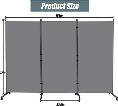 Room Divider Folding Privacy Screens with Wheels, 6FT Tall Divider for Room Separation, 3 Panel Movable Room Partitons and Dividers, Indoor Room Dividers Panel with Non-See Through Fabric for Office