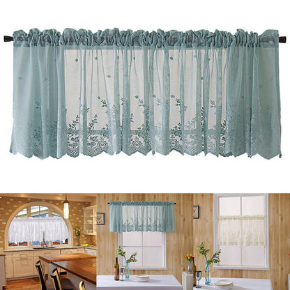 Yesbay Window Curtain Short Kitchen Valance Drape Polyester Lace Flower Pattern Balcony Curtain for Home,White