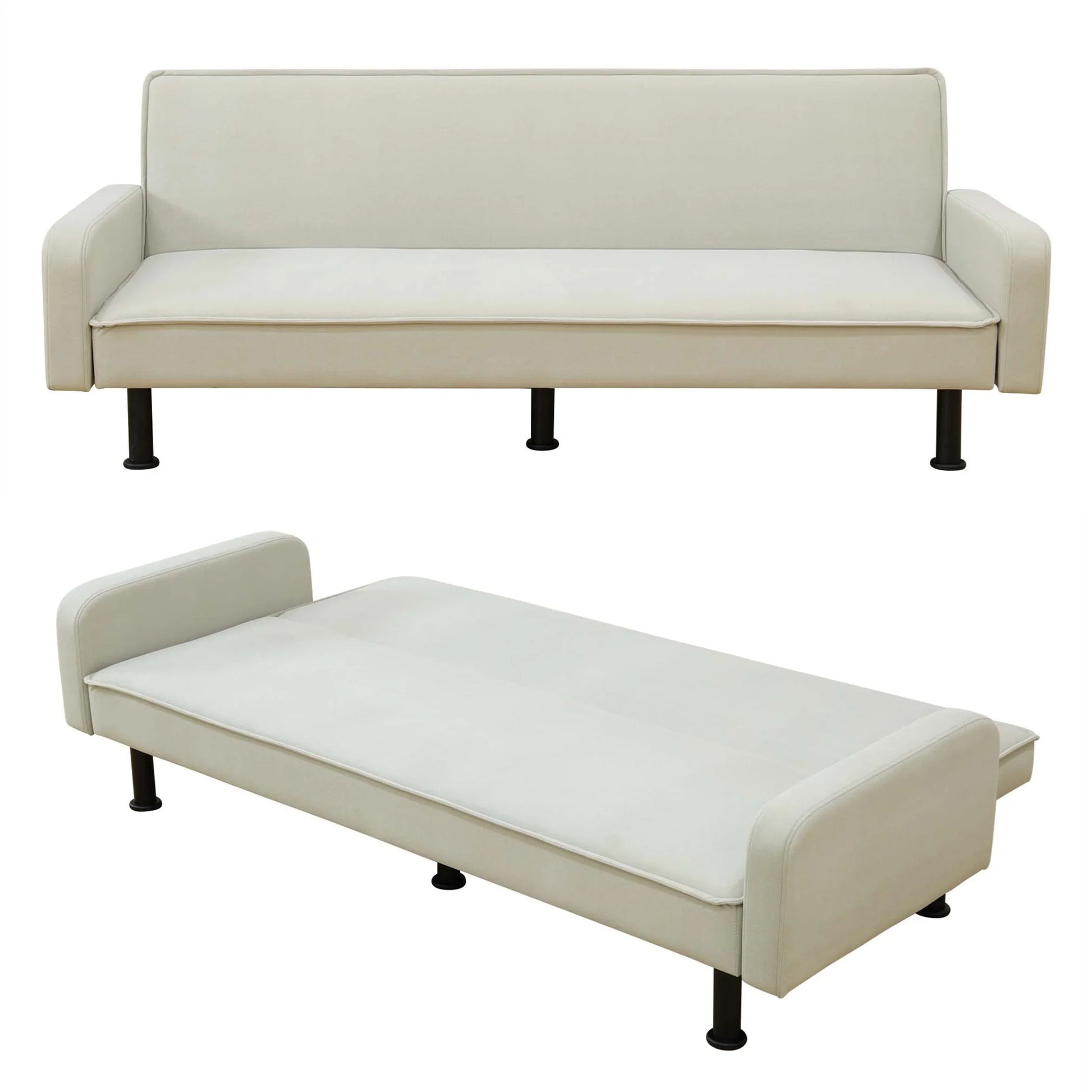 Aukfa 78" Square Arm Futon Sofa Bed Upholstered 3 Seat Couch for Home Office, Flannel, Light Gray