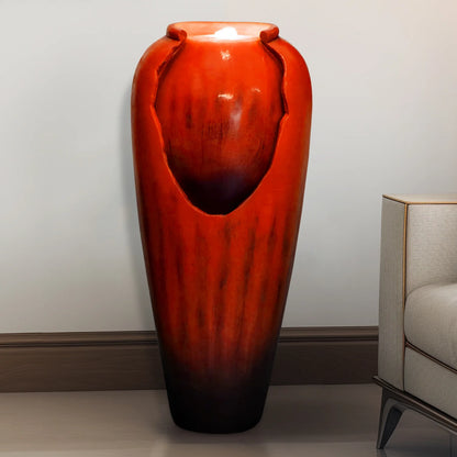 ourrco 30.7"H Concrete Vase Water Fountain, Modern Cascading Waterfall Feature with LED Lighting and Pump, Perfect for Indoor or Outdoor Home and Garden Decor, Red