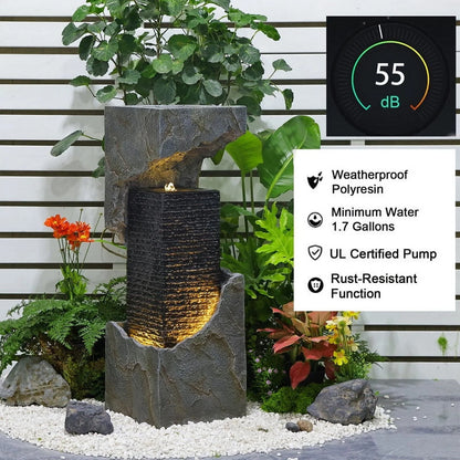 Waterfall Fountain Outdoor Floor Standing Garden Fountains with Lights for Patio, Backyard, Deck, Porch and Home Decor