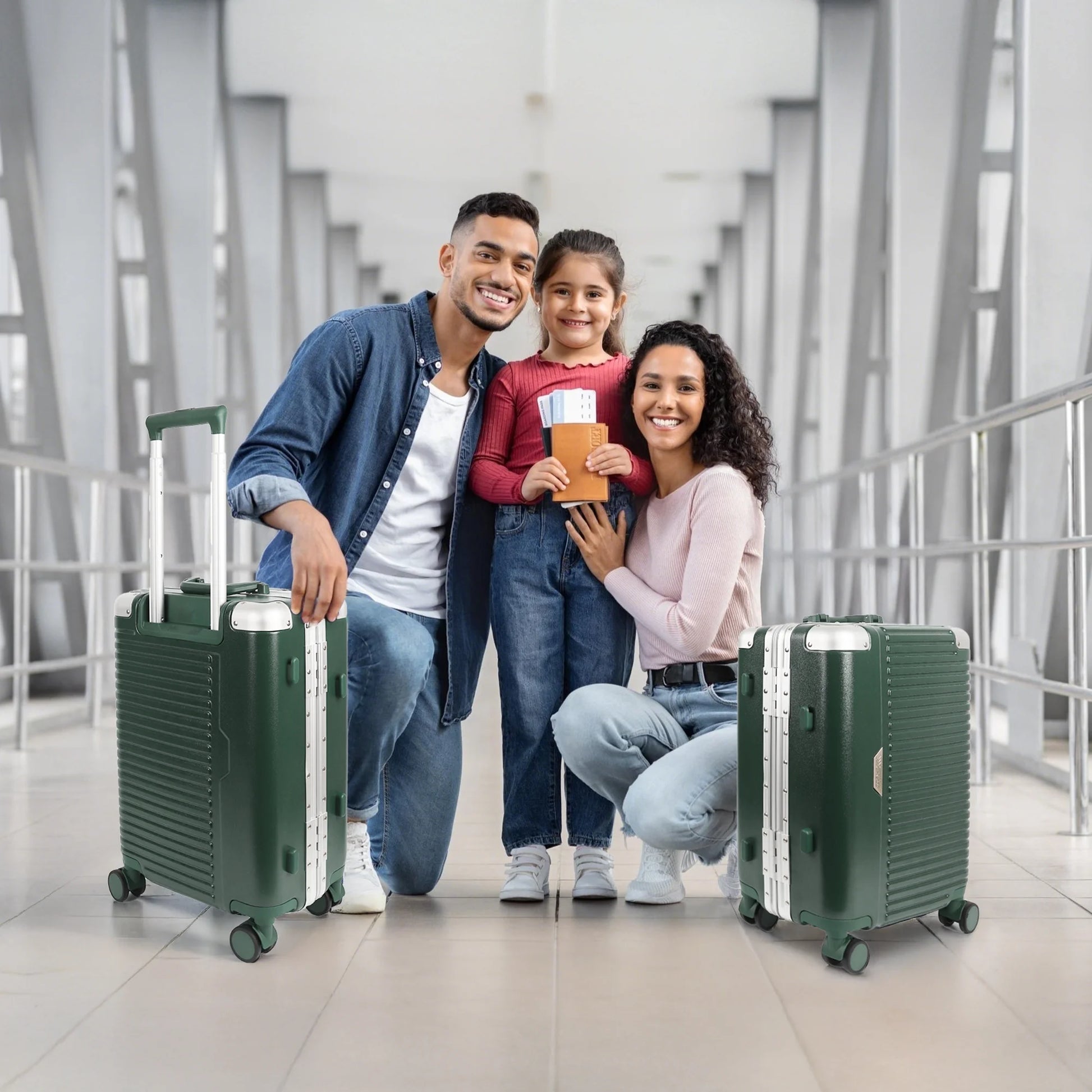 20" Carry On Luggage with Spinner Wheels & TSA Lock,Aluminum Frame Zipperless Hard Shell Suitcase, 22x14x9 Airline Approved, Green,AL1377
