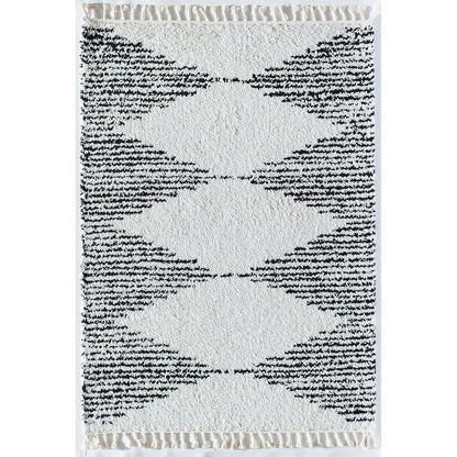 Rugs America Moon Collection MS30A Moroccan Tribal Heath White Area Rug, 8'0"x10'0"