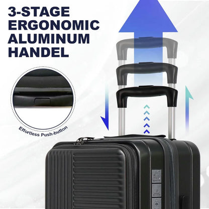 Topcobe Luggage with Front Opening, TSA Approved Lock, Hardshell Suitcase, Lightweight Luggage for Traveling, Black