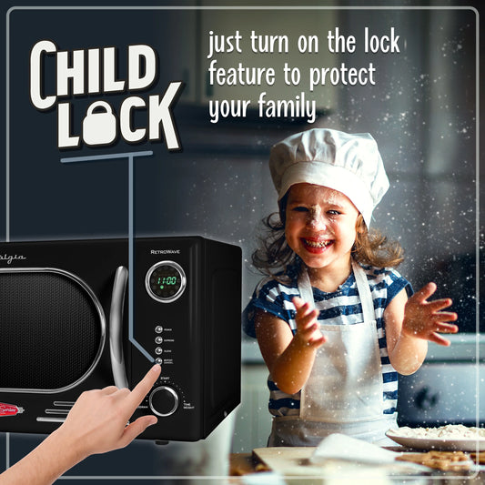 Nostalgia Retro Countertop Microwave Oven - Large 1000-Watt - 1.1 cu ft - 12 Pre-Programmed Cooking Settings - Digital Clock - Kitchen Appliances - Black