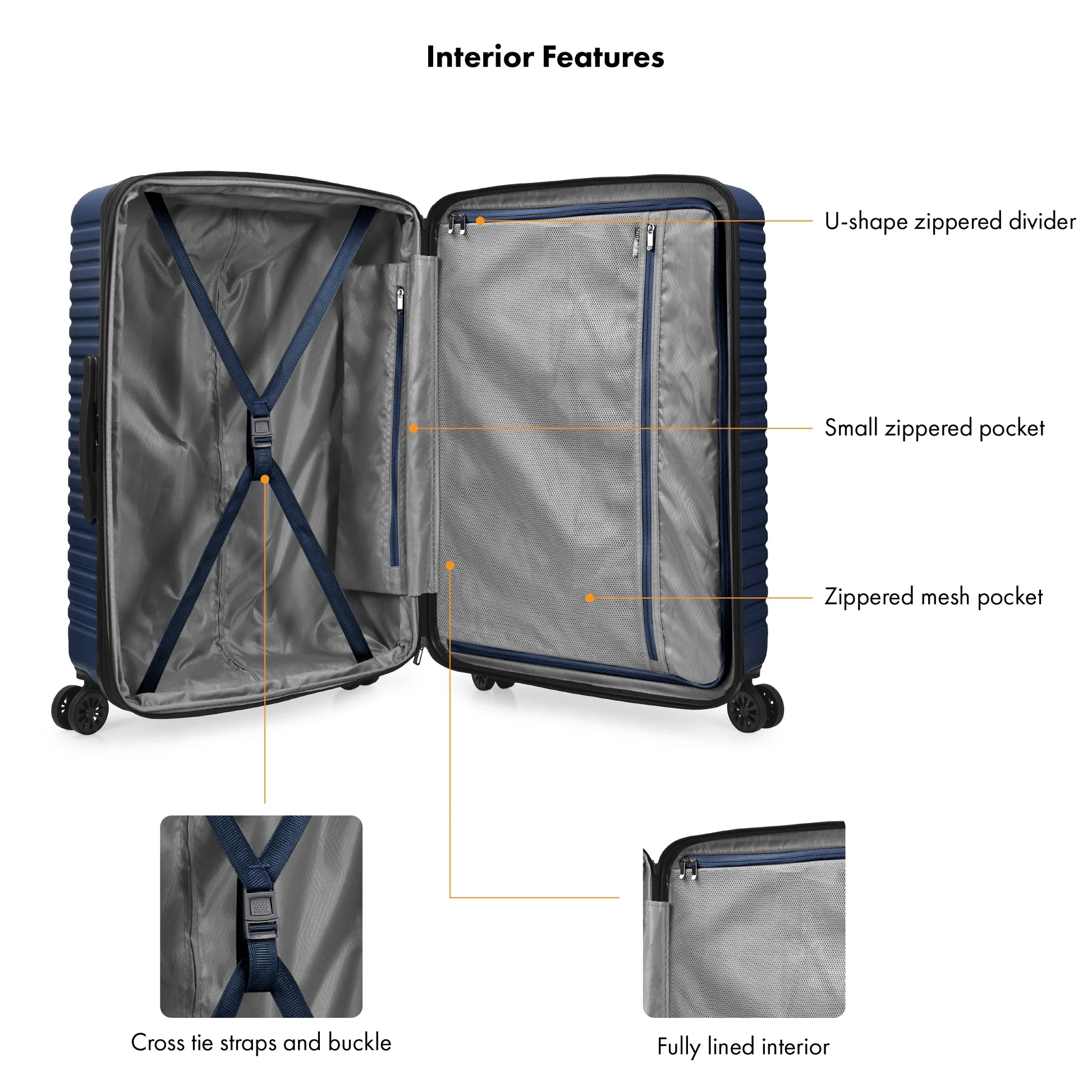 Travel Select Sunny Side Hardside Spinner Luggage with Spinner Wheels, Navy, 30" Large Checked
