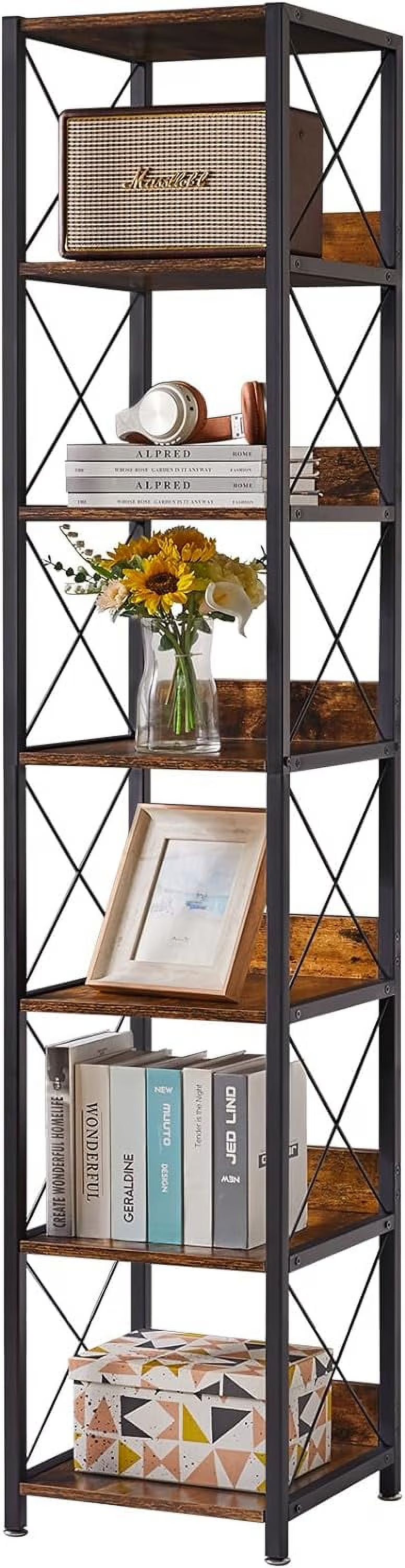 6 Tier Narrow Bookcase with Doors, Cube CD DVD Storage Cabinet,Slim Media Tower Rack,Cabinet,Black Bookcase Display Storage Shelves for Small Spaces,for Home Office Black