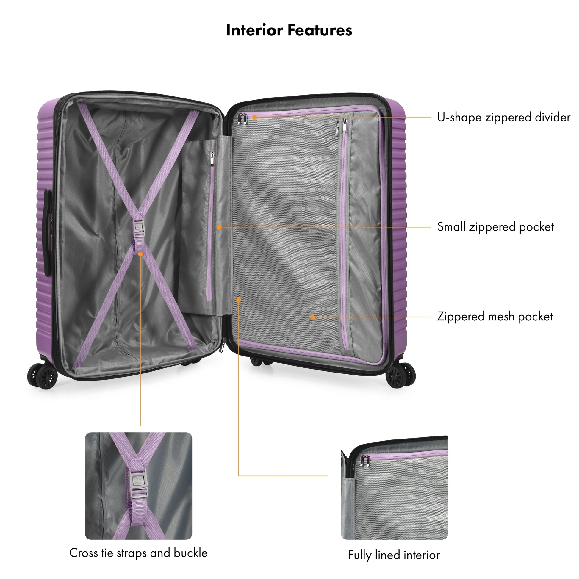 Travel Select Sunny Side Hardside Spinner Luggage with Spinner Wheels, Lavender, 26" Medium Checked