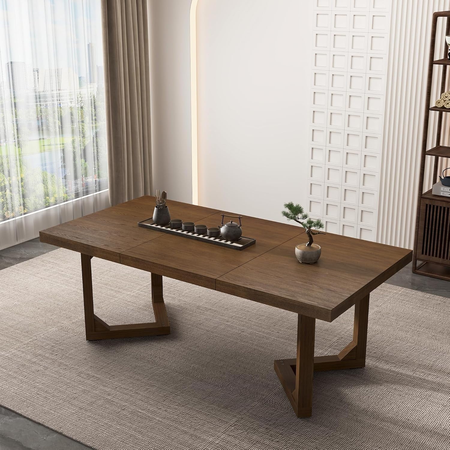 70 Inch Solid Wood Dining Table for 6-8 People, Modern Farmhouse Kitchen Table Rectangular Table for Dining Room, Home Office, Living Room