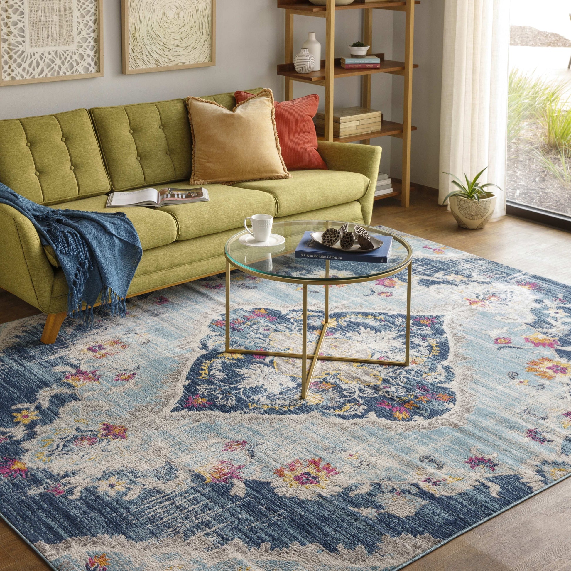 Mark& Day Area Rugs, 5ft Round Brongerga Traditional Blue Area Rug (5'3" Round)